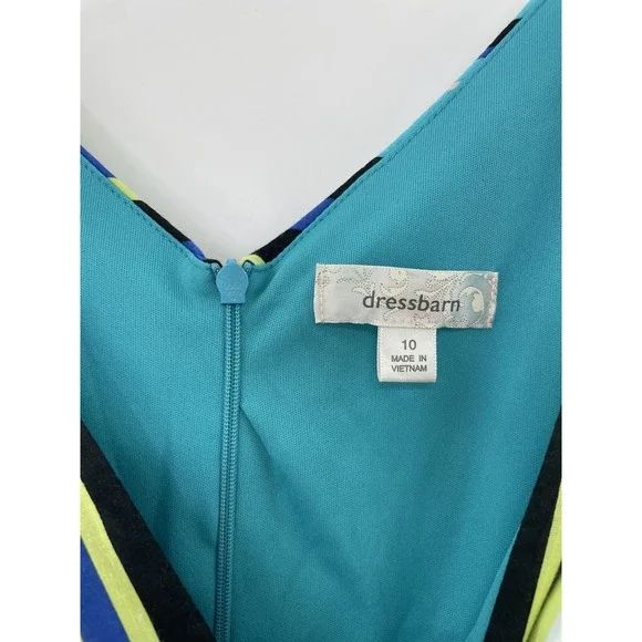 Dressbarn Tank Dress Womens Blue Green Lined Striped V Neck Dress Size 10 - Picture 3 of 10